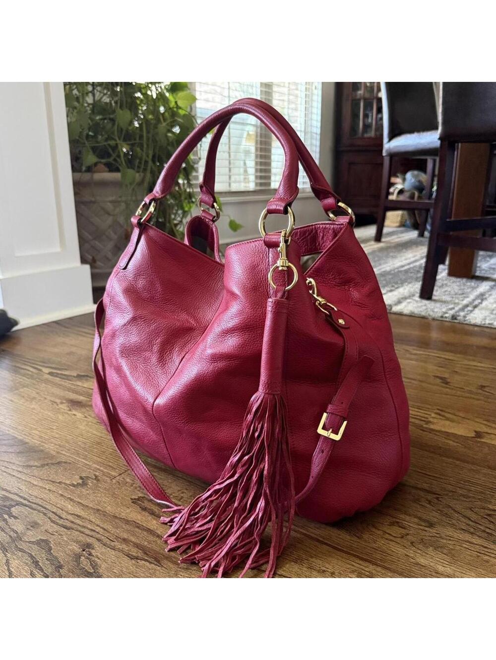 👜 G.I.L.I. “Got It Love It” Red Genuine Leather Tassel Hobo Bag